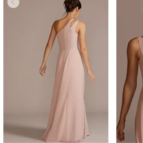 David's Bridal One-Shoulder Light Blue Bridesmaid Dress - Picture 2 of 3